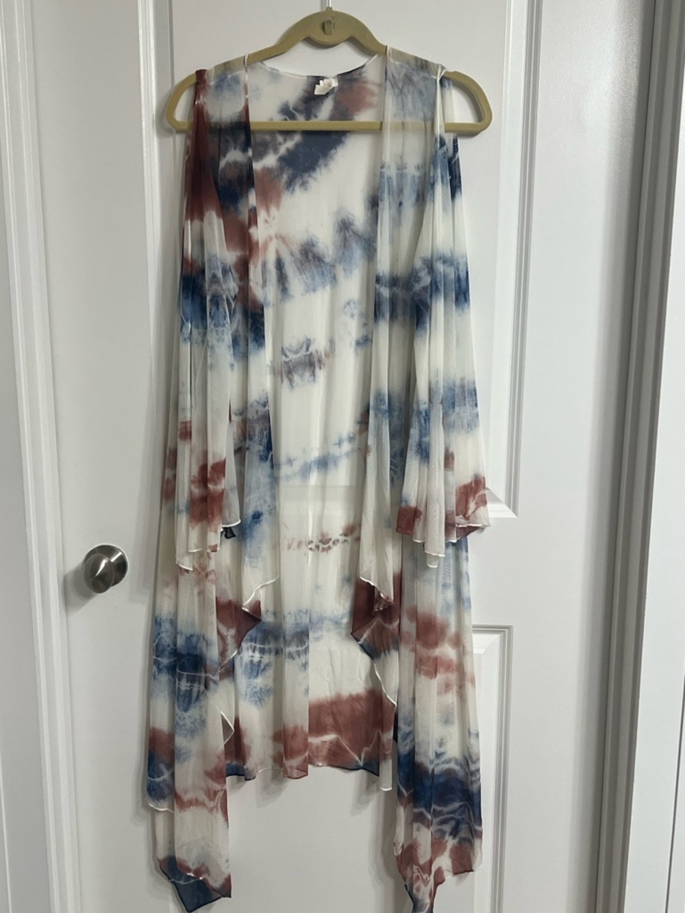 NEW Sheer Tie-Dye Kimono Duster - Blue & Rust-One Size